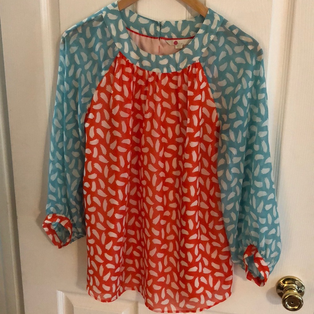 BODEN Blood Orange/ Teal Sylvie Blouse